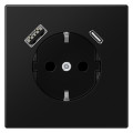 Розетка с USB Jung LS 990, скрытый монтаж, с заземлением, черный матовый, LS1520-15CASWM
