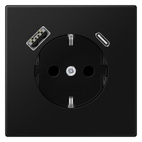 Розетка с USB Jung LS 990, скрытый монтаж, с заземлением, черный матовый, LS1520-15CASWM