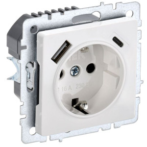 Розетка BRITE РЮш11-1-БрБ 16А с USB AC 18Вт с заземл. защ. шторки механизм бел. IEK BR-R14-16-U22-018-K01