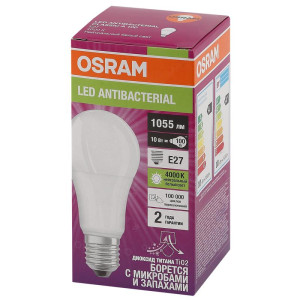 Лампа светодиодная LED Antibacterial A 10Вт грушевидная матовая 4000К нейтр. бел. E27 1055лм 220-240В угол пучка 200град. бактерицидн. покрыт. (замена 100Вт) OSRAM 4058075561212