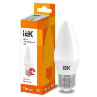 Лампа светодиодная C35 5Вт свеча 3000К тепл. бел. E27 450лм 230-240В IEK LLE-C35-5-230-30-E27