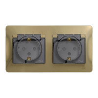 GLOSSA РОЗЕТКА двойная с заземлением со шторками с прозрачной крышкой,16А, IP44, в сборе, ТИТАН GSL000447