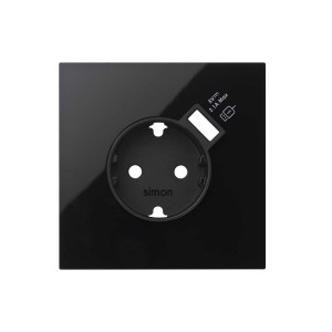 Simon 100 Черный глянец Кит 1 пост, фронт. Накладка на 1 розетку Schuko с з/у USB SC
