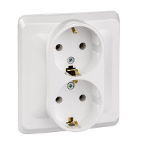 ЭТЮД С/У РОЗЕТКА двойная с заземлением без шторок, 16А, 250B, БЕЛЫЙ PC16-007B