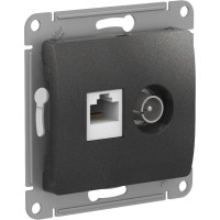 GLOSSA РОЗЕТКА двойная ТВ + компьютерная RJ45 кат. 5e, механизм, АНТРАЦИТ GSL000789