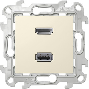 Розетка HDMI+USB Simon SIMON 24 HARMONIE, скрытый монтаж, слоновая кость, 2411095-031