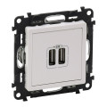 Механизм розетки USB Valena Life 2 разъема 240В5В 2400мА с лиц. панелью бел. Leg 753412