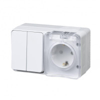 ATLASDESIGN PROFI IP54 О/У БЛОК: РОЗЕТКА с заземл. со шт., 16А, ВЫКЛЮЧАТЕЛЬ 2-клав., 10АХ, БЕЛЫЙ ATN540174