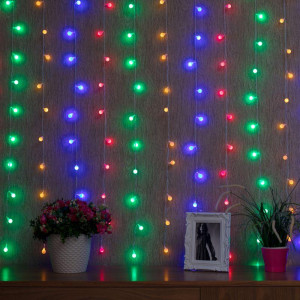 Гирлянда светодиодная Светодиодный Дождь 1.5х1.5м 144LED мультиколор 12Вт 230В IP20 с насадками шарики свечение с динамикой провод прозр. Neon-Night 235-049