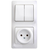 GLOSSA БЛОК: РОЗЕТКА без заземления + 2-клавишный ВЫКЛЮЧАТЕЛЬ, БЕЛЫЙ GSL000172