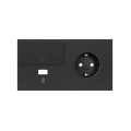 Simon 100 Черный матовый Кит 2 поста, фронт. Накладка на 1 розетку Schuko (справа) + 1 з/у USB SC + 1 клавиша выключателя