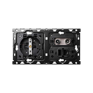 Simon 100 Кит 2 поста механизм 1 розетка Schuko + 1 розетка TV одиночная + 1 розетка RJ45 Cat.6 + суппорт