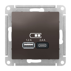 ATLASDESIGN USB РОЗЕТКА А+С, 5В/2,4А, 2х5В/1,2А, механизм, МОККО ATN000639