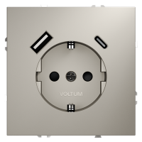 Розетка встраиваемая VOLTUM S70 с заземлением и защитными шторками, 16А, с USB, A+С, (кашемир)