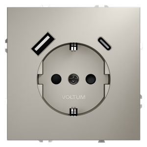 Розетка встраиваемая VOLTUM S70 с заземлением и защитными шторками, 16А, с USB, A+С, (кашемир)
