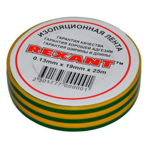 Изолента 19мм (рул.25м) желт./зел. REXANT 09-2207