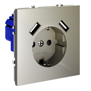 Розетка встраиваемая VOLTUM S70 с заземлением и защитными шторками, 16А, с USB, A+A, (шелк)