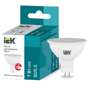 Лампа светодиодная 7Вт MR16 софит 4000К нейтр. бел. GU5.3 630лм 230-240В IEK LLE-MR16-7-230-40-GU5
