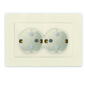 Розетка 2-м СП Афина 16А IP20 с заземл. защ. шторки в сборе сл. кость ivory Universal A0050-I