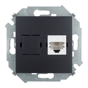 Розетка телефонная RJ11 Simon SIMON 15, скрытый монтаж, графит, 1591480-038