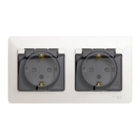 GLOSSA РОЗЕТКА двойная с заземлением со шторками с прозрачной крышкой,16А, IP44, в сборе, ПЕРЛАМУТР GSL000647