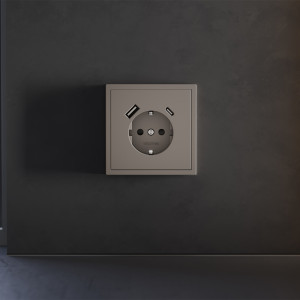 Накладка для розетки с заземлением и защитными шторками, с USB AC, S70 капучино