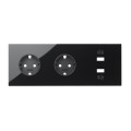 Simon 100 Черный глянец Кит 3 поста, фронт. Накладка на 2 розетки Schuko + 2 з/у USB SC