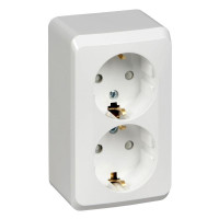 ЭТЮД О/У РОЗЕТКА двойная с заземлением со шторками, 16А, 250B, БЕЛЫЙ PA16-008B