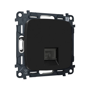 MO812005 Комплект механизма компьютерной розетки RJ-45 экранированной с автоматической защитной шторкой OMEGA Черный матовый QUANT OP8120, VM185 AMBRELLA VOLT