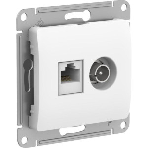GLOSSA РОЗЕТКА двойная ТВ + компьютерная RJ45 кат. 5e, механизм, БЕЛЫЙ GSL000189