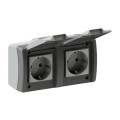 Розетка с заземлением двойная с крышкой Mono Electric Octans IP54 16А 250В бело-серый 154-020007-120