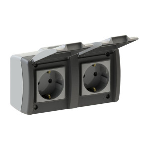 Розетка с заземлением двойная с крышкой Mono Electric Octans IP54 16А 250В бело-серый 154-020007-120