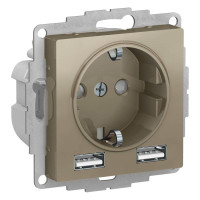 ATLASDESIGN РОЗЕТКА 16А c 2 USB A+A, 5В/2,4А, 2х5В/1,2А, механизм, ШАМПАНЬ ATN000530