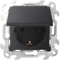 Розетка Simon SIMON 24 HARMONIE, скрытый монтаж, с заземлением, с крышкой, со шторками, графит, 2450448-038