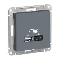 ATLASDESIGN USB РОЗЕТКА А+С, 5В/2,4А, 2х5В/1,2А, механизм, ГРИФЕЛЬ ATN000739