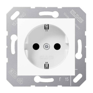Розетка Jung CD 500, скрытый монтаж, с заземлением, белый, CD5121BFWW