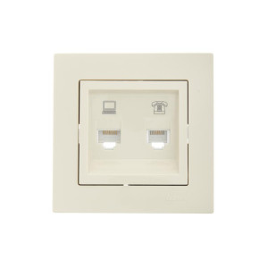 Розетка компьютерная + телефонная 1-м СП Vesna механизм крем. LEZARD 742-0388-143