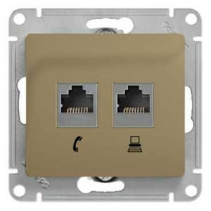 GLOSSA РОЗЕТКА двойная RJ11+RJ45 кат.5e, механизм, ТИТАН GSL000485