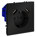Розетка встраиваемая VOLTUM S70 с заземлением и защитными шторками, 16А, с USB, A+A, (черный матовый