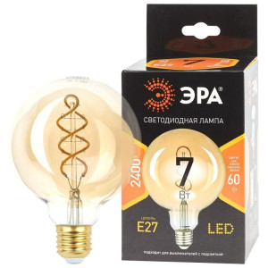 Лампа светодиодная филаментная F-LED G95-7W-824-E27 7Вт G95 шар золотая 2400К спирал. тепл. бел. E27 Эра Б0047663
