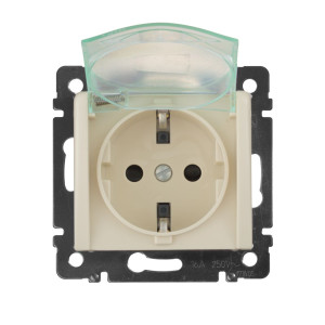 Механизм розетки 1-м СП Valena 16А IP44 2P+E защ. шторки с крышкой немецк. стандарт сл. кость Leg 774120