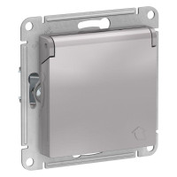 ATLASDESIGN РОЗЕТКА с заземлением со шторками с крышкой, 16А, IP20, механизм, АЛЮМИНИЙ ATN000346