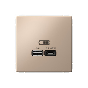 ARTGALLERY USB РОЗЕТКА A + тип-C 45Вт высокоскор.заряд. QC, PD, механизм, ПЕСОЧНЫЙ GAL001229