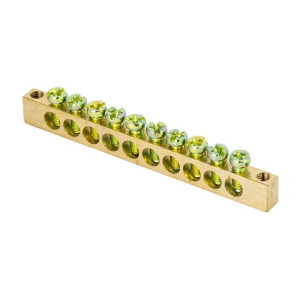 Шина PEN ноль-земля 6х9 10 отвер. латунь крепеж по краям PROxima EKF sn0-63-10-k