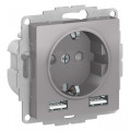 ATLASDESIGN РОЗЕТКА 16А c 2 USB A+A, 5В/2,4А, 2х5В/1,2А, механизм, АЛЮМИНИЙ ATN000330