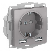 ATLASDESIGN РОЗЕТКА 16А c 2 USB A+A, 5В/2,4А, 2х5В/1,2А, механизм, АЛЮМИНИЙ ATN000330