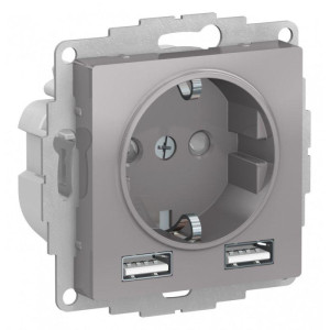 ATLASDESIGN РОЗЕТКА 16А c 2 USB A+A, 5В/2,4А, 2х5В/1,2А, механизм, АЛЮМИНИЙ ATN000330