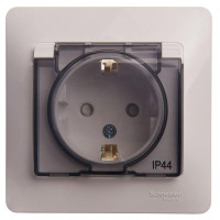 GLOSSA РОЗЕТКА с заземлением со шторками с прозрачной крышкой, 16А, IP44, в сборе, БЕЛЫЙ GSL000148