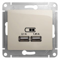 GLOSSA USB РОЗЕТКА A+A, 5В/2,1А, 2х5В/1,05А, механизм, МОЛОЧНЫЙ GSL000933