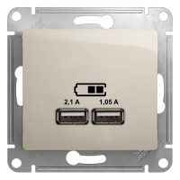 GLOSSA USB РОЗЕТКА A+A, 5В/2,1А, 2х5В/1,05А, механизм, МОЛОЧНЫЙ GSL000933
